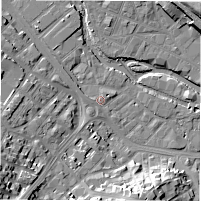 Shaded relief map of the ground around S38BU, computed from Environment Agency LiDAR. The ground here sits at about 51 m above sea level and falls 32 m across the surrounding 800 m. Surface water reaching this point runs off ground lying to the south-west, 27.2 m higher.