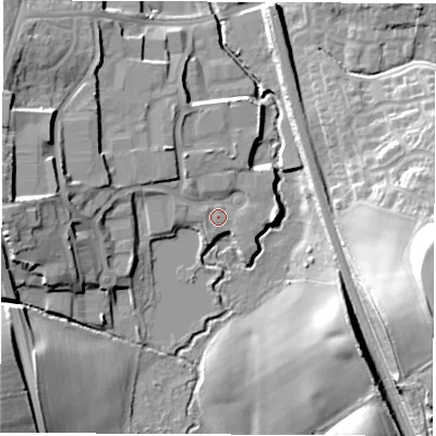 Shaded relief map of the ground around S402WB, computed from Environment Agency LiDAR. The ground here sits at about 81 m above sea level and falls 34 m across the surrounding 800 m. Surface water reaching this point runs off ground lying to the west, 8.5 m higher.