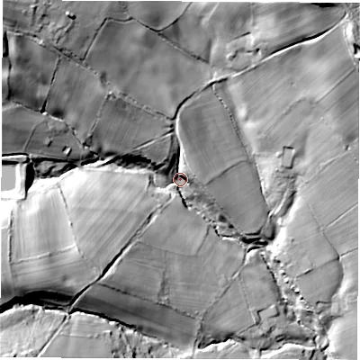 Shaded relief map of the ground around S426BA, computed from Environment Agency LiDAR. The ground here sits at about 188 m above sea level and falls 59 m across the surrounding 800 m. Surface water reaching this point runs off ground lying to the north-west, 45.1 m higher.