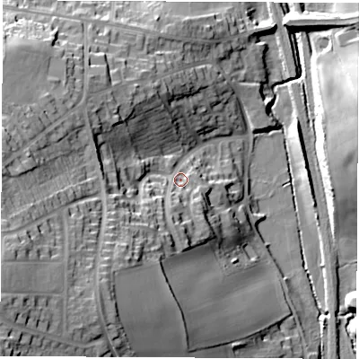 Shaded relief map of the ground around S426BG, computed from Environment Agency LiDAR. The ground here sits at about 102 m above sea level and falls 43 m across the surrounding 800 m. Surface water reaching this point runs off ground lying to the south-west, 22.3 m higher.
