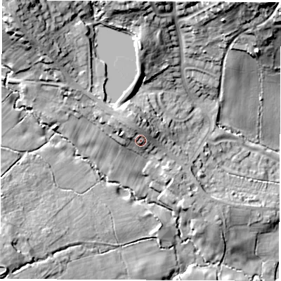 Shaded relief map of the ground around S426LJ, computed from Environment Agency LiDAR. The ground here sits at about 119 m above sea level and falls 31 m across the surrounding 800 m. Surface water reaching this point runs off ground lying to the north-west, 4.7 m higher.