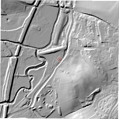 Shaded relief map of the ground around S431LS, computed from Environment Agency LiDAR. The ground here sits at about 67 m above sea level and falls 36 m across the surrounding 800 m. Surface water reaching this point runs off ground lying to the east-south-east, 26.4 m higher.