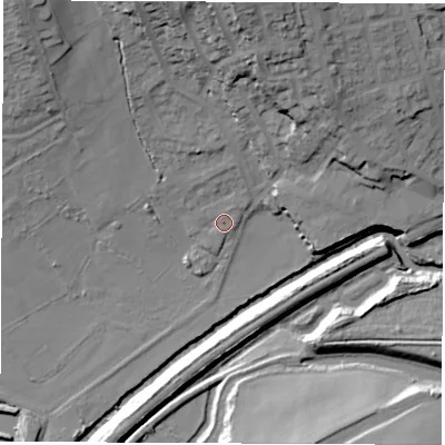 Shaded relief map of the ground around S432HB, computed from Environment Agency LiDAR. The ground here sits at about 62 m above sea level and falls 32 m across the surrounding 800 m. Surface water reaching this point runs off ground lying to the north, 27.2 m higher.