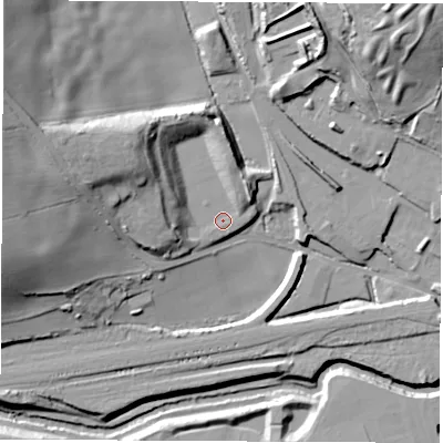 Shaded relief map of the ground around S432PW, computed from Environment Agency LiDAR. The ground here sits at about 63 m above sea level and falls 38 m across the surrounding 800 m. Surface water reaching this point runs off ground lying to the west, 8.9 m higher.