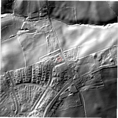 Shaded relief map of the ground around S433DW, computed from Environment Agency LiDAR. The ground here sits at about 94 m above sea level and falls 56 m across the surrounding 800 m. Surface water reaching this point runs off ground lying to the south-east, 7.1 m higher.