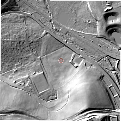 Shaded relief map of the ground around S433FQ, computed from Environment Agency LiDAR. The ground here sits at about 51 m above sea level and falls 33 m across the surrounding 800 m. Surface water reaching this point runs off ground lying to the south-south-east, 23.2 m higher.
