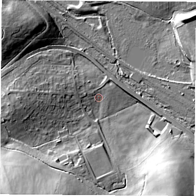 Shaded relief map of the ground around S433FZ, computed from Environment Agency LiDAR. The ground here sits at about 52 m above sea level and falls 30 m across the surrounding 800 m. Surface water reaching this point runs off ground lying to the south-west, 28.6 m higher.