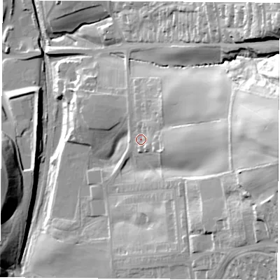 Shaded relief map of the ground around S446QE, computed from Environment Agency LiDAR. The ground here sits at about 89 m above sea level and falls 69 m across the surrounding 800 m. Surface water reaching this point runs off ground lying to the east, 50.5 m higher.