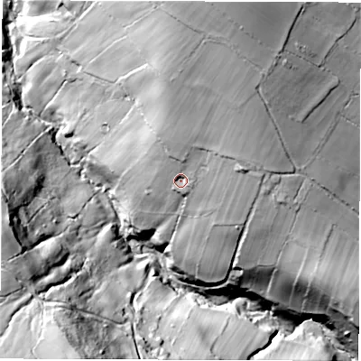 Shaded relief map of the ground around S450HX, computed from Environment Agency LiDAR. The ground here sits at about 237 m above sea level and falls 78 m across the surrounding 800 m. Surface water reaching this point runs off ground lying to the north, 26.9 m higher.