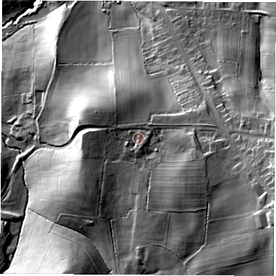 Shaded relief map of the ground around S458DL, computed from Environment Agency LiDAR. The ground here sits at about 134 m above sea level and falls 48 m across the surrounding 800 m. Surface water reaching this point runs off ground lying to the east-south-east, 2.9 m higher.