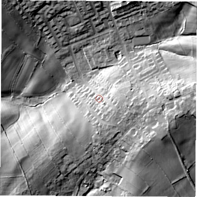 Shaded relief map of the ground around S458EJ, computed from Environment Agency LiDAR. The ground here sits at about 146 m above sea level and falls 23 m across the surrounding 800 m. Surface water reaching this point runs off ground lying to the east-south-east, 7.8 m higher.