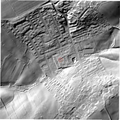 Shaded relief map of the ground around S458JF, computed from Environment Agency LiDAR. The ground here sits at about 143 m above sea level and falls 37 m across the surrounding 800 m. Surface water reaching this point runs off ground lying to the north-east, 1.9 m higher.