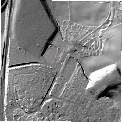 Shaded relief map of the ground around S605QB, computed from Environment Agency LiDAR. The ground here sits at about 36 m above sea level and falls 53 m across the surrounding 800 m. Surface water reaching this point runs off ground lying to the south-south-west, 30.0 m higher.
