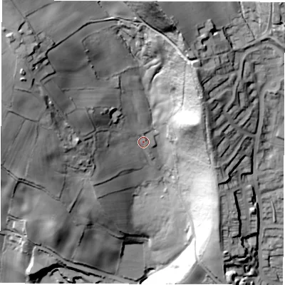 Shaded relief map of the ground around S61EZ, computed from Environment Agency LiDAR. The ground here sits at about 139 m above sea level and falls 110 m across the surrounding 800 m. Surface water reaching this point runs off ground lying to the north-west, 51.9 m higher.