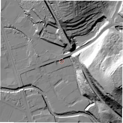 Shaded relief map of the ground around S61QS, computed from Environment Agency LiDAR. The ground here sits at about 62 m above sea level and falls 79 m across the surrounding 800 m. Surface water reaching this point runs off ground lying to the east-south-east, 70.9 m higher.