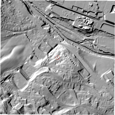 Shaded relief map of the ground around S61RY, computed from Environment Agency LiDAR. The ground here sits at about 89 m above sea level and falls 90 m across the surrounding 800 m. Surface water reaching this point runs off ground lying to the south-west, 20.6 m higher.
