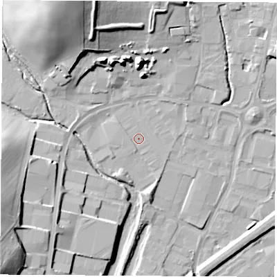 Shaded relief map of the ground around S626EG, computed from Environment Agency LiDAR. The ground here sits at about 25 m above sea level and falls 29 m across the surrounding 800 m. Surface water reaching this point runs off ground lying to the north-north-west, 26.7 m higher.