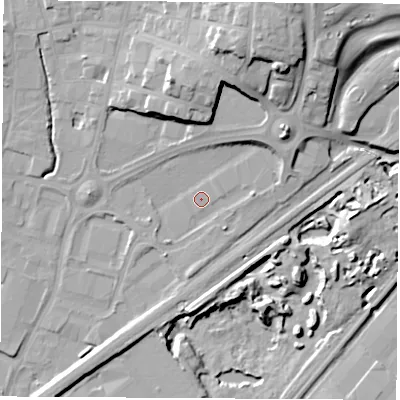 Shaded relief map of the ground around S626EJ, computed from Environment Agency LiDAR. The ground here sits at about 27 m above sea level and falls 24 m across the surrounding 800 m. Surface water reaching this point runs off ground lying to the east-south-east, 0.6 m higher.