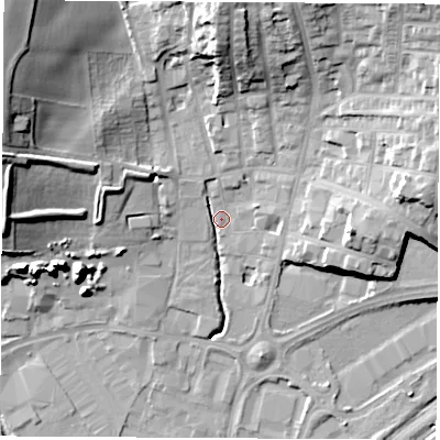 Shaded relief map of the ground around S626EP, computed from Environment Agency LiDAR. The ground here sits at about 29 m above sea level and falls 29 m across the surrounding 800 m. Surface water reaching this point runs off ground lying to the north, 21.9 m higher.