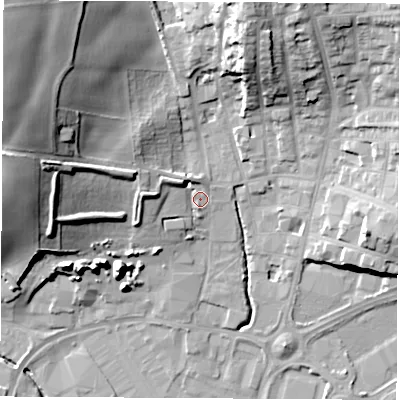 Shaded relief map of the ground around S626FH, computed from Environment Agency LiDAR. The ground here sits at about 30 m above sea level and falls 36 m across the surrounding 800 m. Surface water reaching this point runs off ground lying to the west, 8.6 m higher.