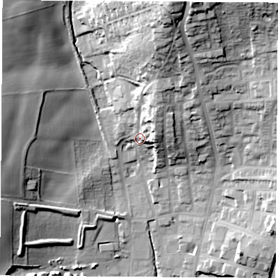 Shaded relief map of the ground around S626HD, computed from Environment Agency LiDAR. The ground here sits at about 37 m above sea level and falls 45 m across the surrounding 800 m. Surface water reaching this point runs off ground lying to the north-north-east, 15.4 m higher.