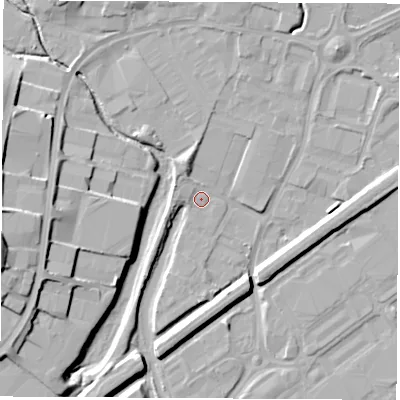 Shaded relief map of the ground around S626NR, computed from Environment Agency LiDAR. The ground here sits at about 24 m above sea level and falls 18 m across the surrounding 800 m. Surface water reaching this point runs off ground lying to the west-north-west, 1.8 m higher.