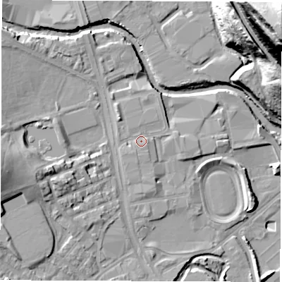 Shaded relief map of the ground around S62AN, computed from Environment Agency LiDAR. The ground here sits at about 62 m above sea level and falls 71 m across the surrounding 800 m. Surface water reaching this point runs off ground lying to the south-west, 1.4 m higher.