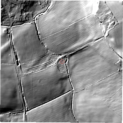 Shaded relief map of the ground around S636HF, computed from Environment Agency LiDAR. The ground here sits at about 32 m above sea level and falls 33 m across the surrounding 800 m. Surface water reaching this point runs off ground lying to the east, 30.1 m higher.