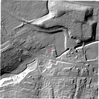 Shaded relief map of the ground around S636PT, computed from Environment Agency LiDAR. The ground here sits at about 24 m above sea level and falls 31 m across the surrounding 800 m. Surface water reaching this point runs off ground lying to the south-south-east, 28.9 m higher.