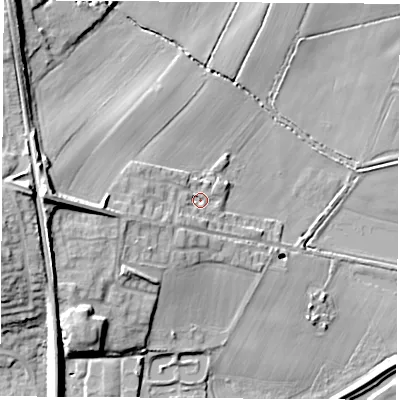 Shaded relief map of the ground around S638GW, computed from Environment Agency LiDAR. The ground here sits at about 18 m above sea level and falls 23 m across the surrounding 800 m. Surface water reaching this point runs off ground lying to the west-south-west, 5.9 m higher.