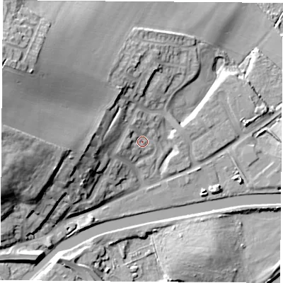 Shaded relief map of the ground around S640AF, computed from Environment Agency LiDAR. The ground here sits at about 16 m above sea level and falls 31 m across the surrounding 800 m. Surface water reaching this point runs off ground lying to the west-south-west, 4.1 m higher.