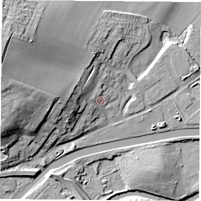 Shaded relief map of the ground around S640FB, computed from Environment Agency LiDAR. The ground here sits at about 18 m above sea level and falls 32 m across the surrounding 800 m. Surface water reaching this point runs off ground lying to the west, 13.8 m higher.