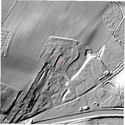 Shaded relief map of the ground around S640FJ, computed from Environment Agency LiDAR. The ground here sits at about 17 m above sea level and falls 29 m across the surrounding 800 m. Surface water reaching this point runs off ground lying to the west-north-west, 4.7 m higher.