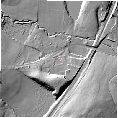 Shaded relief map of the ground around S645TL, computed from Environment Agency LiDAR. The ground here sits at about 24 m above sea level and falls 19 m across the surrounding 800 m. Surface water reaching this point runs off ground lying to the south-south-west, 14.5 m higher.