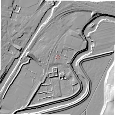 Shaded relief map of the ground around S648AB, computed from Environment Agency LiDAR. The ground here sits at about 17 m above sea level and falls 20 m across the surrounding 800 m. Surface water reaching this point runs off ground lying to the north-west, 2.0 m higher.