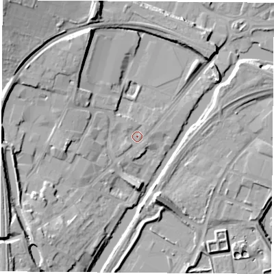 Shaded relief map of the ground around S648AE, computed from Environment Agency LiDAR. The ground here sits at about 18 m above sea level and falls 22 m across the surrounding 800 m. Surface water reaching this point runs off ground lying to the west-south-west, 1.7 m higher.