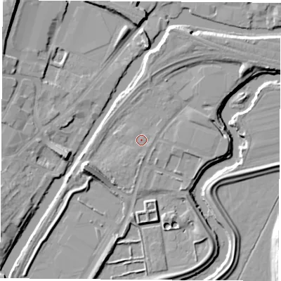 Shaded relief map of the ground around S648BE, computed from Environment Agency LiDAR. The ground here sits at about 18 m above sea level and falls 15 m across the surrounding 800 m. Surface water reaching this point runs off ground lying to the north-east, 3.3 m higher.