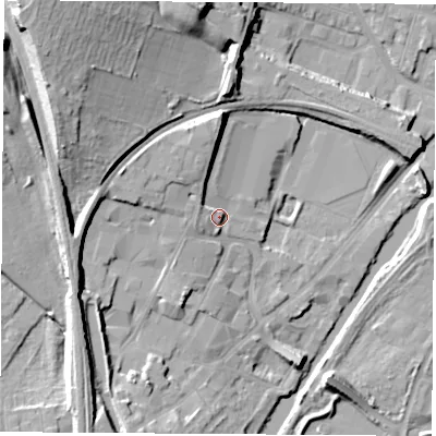 Shaded relief map of the ground around S648BN, computed from Environment Agency LiDAR. The ground here sits at about 21 m above sea level and falls 24 m across the surrounding 800 m. Surface water reaching this point runs off ground lying to the west-south-west, 3.8 m higher.