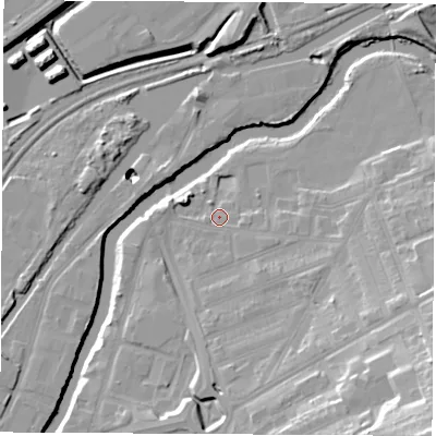 Shaded relief map of the ground around S651RF, computed from Environment Agency LiDAR. The ground here sits at about 24 m above sea level and falls 34 m across the surrounding 800 m. Surface water reaching this point runs off ground lying to the south-east, 4.7 m higher.