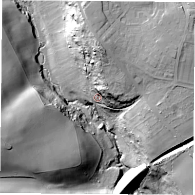 Shaded relief map of the ground around S668NN, computed from Environment Agency LiDAR. The ground here sits at about 81 m above sea level and falls 49 m across the surrounding 800 m. Surface water reaching this point runs off ground lying to the north-east, 26.2 m higher.