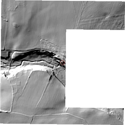 Shaded relief map of the ground around S668NU, computed from Environment Agency LiDAR. The ground here sits at about 60 m above sea level and falls 33 m across the surrounding 800 m. Surface water reaching this point runs off ground lying to the north, 12.8 m higher.