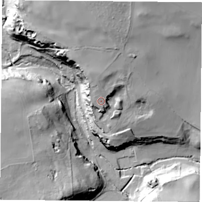 Shaded relief map of the ground around S668NW, computed from Environment Agency LiDAR. The ground here sits at about 81 m above sea level and falls 40 m across the surrounding 800 m. Surface water reaching this point runs off ground lying to the north-north-west, 3.4 m higher.