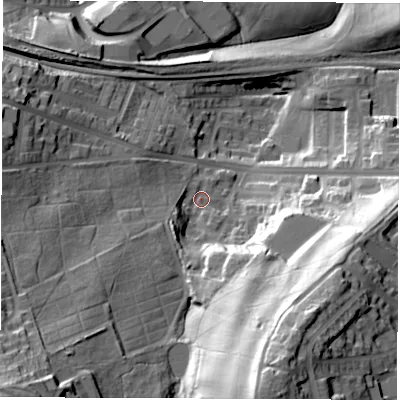 Shaded relief map of the ground around S703QJ, computed from Environment Agency LiDAR. The ground here sits at about 81 m above sea level and falls 60 m across the surrounding 800 m. Surface water reaching this point runs off ground lying to the south-south-east, 47.6 m higher.
