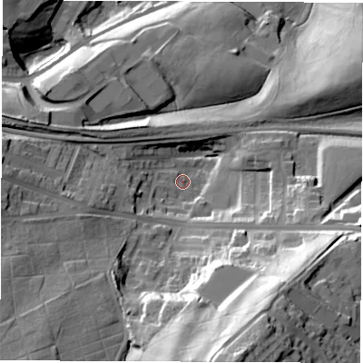 Shaded relief map of the ground around S703QU, computed from Environment Agency LiDAR. The ground here sits at about 72 m above sea level and falls 63 m across the surrounding 800 m. Surface water reaching this point runs off ground lying to the south-south-east, 51.2 m higher.