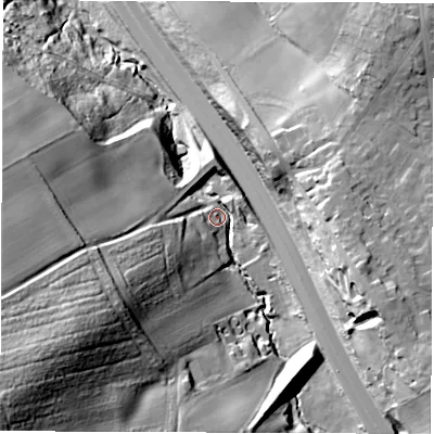 Shaded relief map of the ground around S705UD, computed from Environment Agency LiDAR. The ground here sits at about 112 m above sea level and falls 74 m across the surrounding 800 m. Surface water reaching this point runs off ground lying to the south-west, 54.2 m higher.