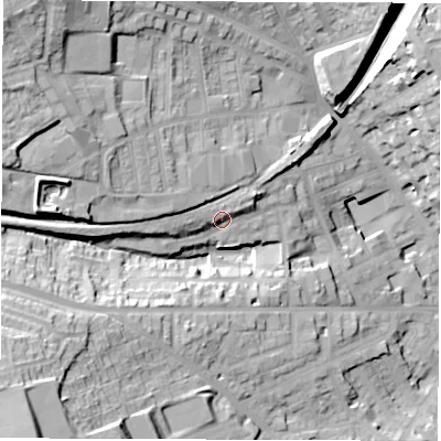 Shaded relief map of the ground around S706BZ, computed from Environment Agency LiDAR. The ground here sits at about 122 m above sea level and falls 38 m across the surrounding 800 m. Surface water reaching this point runs off ground lying to the west-north-west, 4.0 m higher.