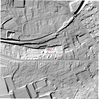 Shaded relief map of the ground around S706EQ, computed from Environment Agency LiDAR. The ground here sits at about 116 m above sea level and falls 40 m across the surrounding 800 m. Surface water reaching this point runs off ground lying to the north-west, 23.9 m higher.