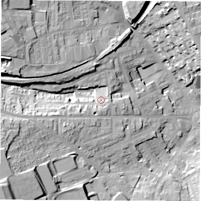 Shaded relief map of the ground around S706HF, computed from Environment Agency LiDAR. The ground here sits at about 118 m above sea level and falls 40 m across the surrounding 800 m. Surface water reaching this point runs off ground lying to the west-south-west, 7.8 m higher.