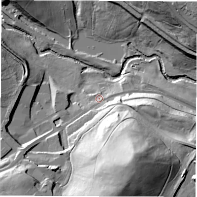 Shaded relief map of the ground around S711HU, computed from Environment Agency LiDAR. The ground here sits at about 45 m above sea level and falls 57 m across the surrounding 800 m. Surface water reaching this point runs off ground lying to the south-south-east, 46.3 m higher.