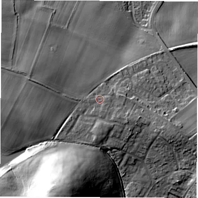 Shaded relief map of the ground around S713FG, computed from Environment Agency LiDAR. The ground here sits at about 68 m above sea level and falls 46 m across the surrounding 800 m. Surface water reaching this point runs off ground lying to the west, 5.6 m higher.